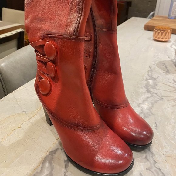 Shoes - Red Leather Boots - new without tags
